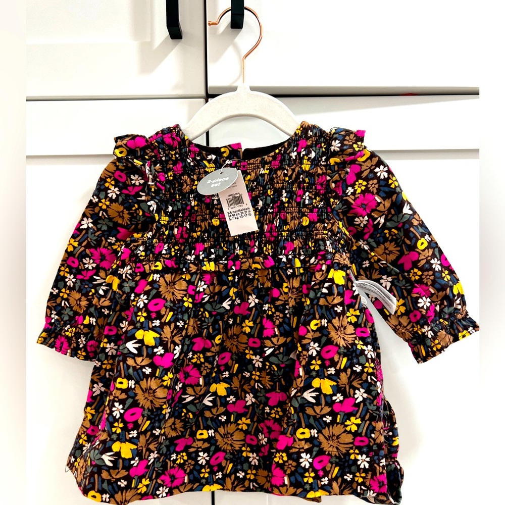 Baby Smocked Floral Dress Set- 3-6 months